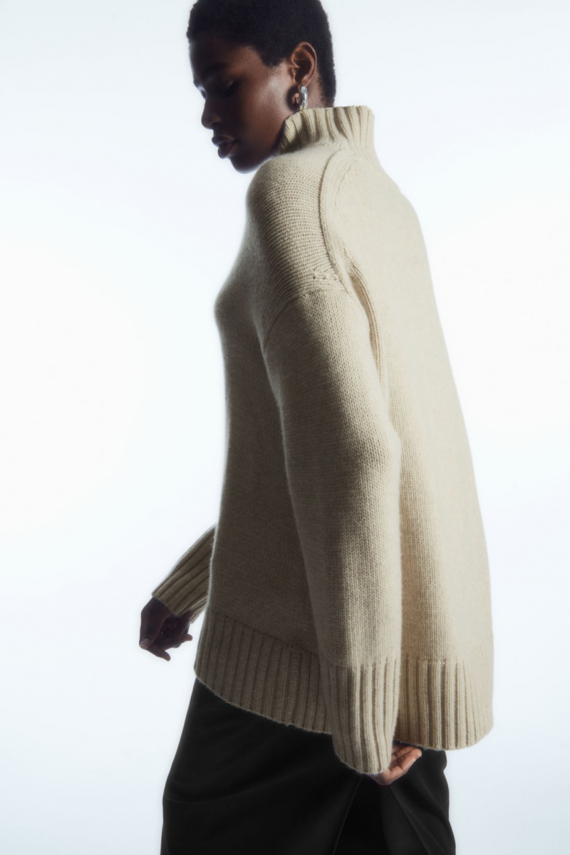 Women's COS Funnel-Neck Pure Cashmere Sweaters Cream NZ-02YSAPJKB