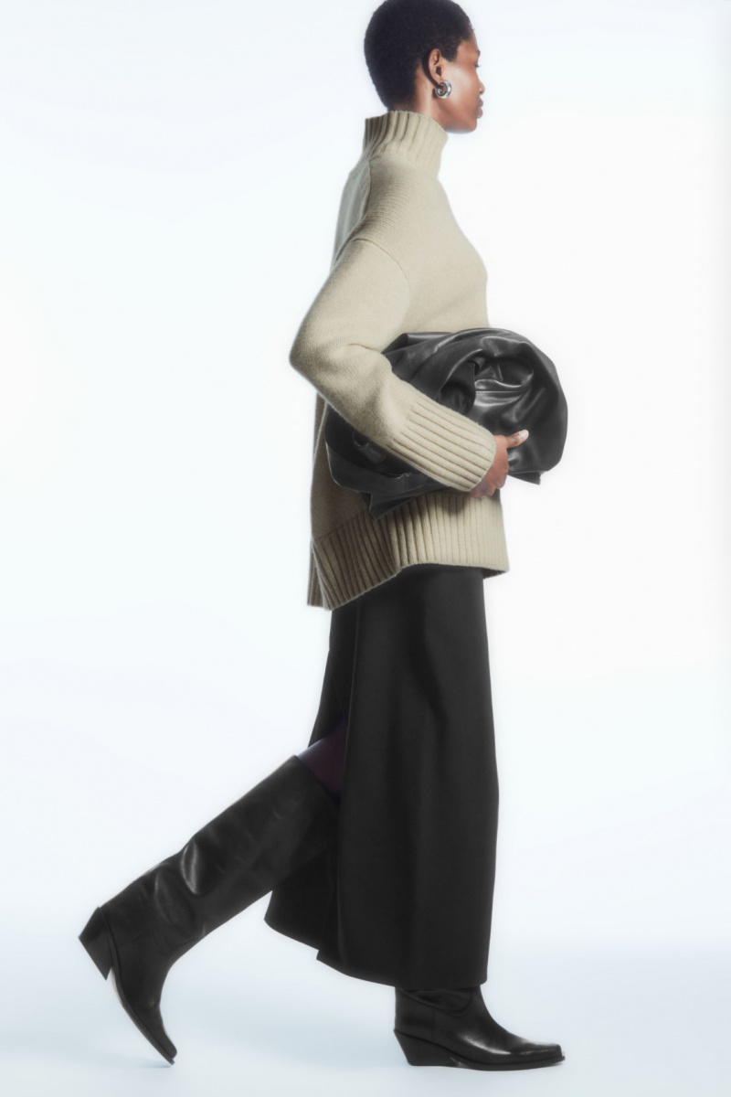 Women's COS Funnel-Neck Pure Cashmere Sweaters Cream NZ-02YSAPJKB