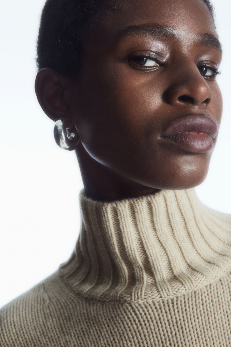 Women's COS Funnel-Neck Pure Cashmere Sweaters Cream NZ-02YSAPJKB