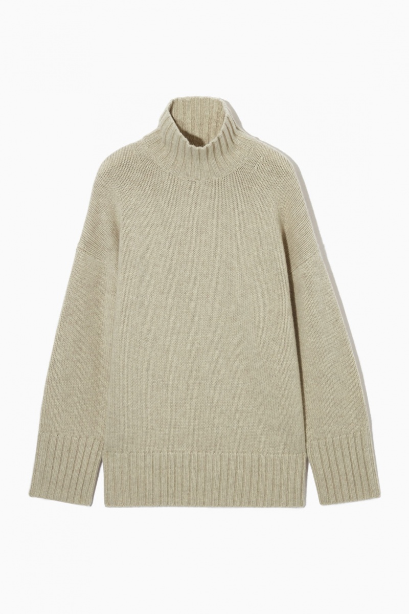 Women's COS Funnel-Neck Pure Cashmere Sweaters Cream NZ-02YSAPJKB