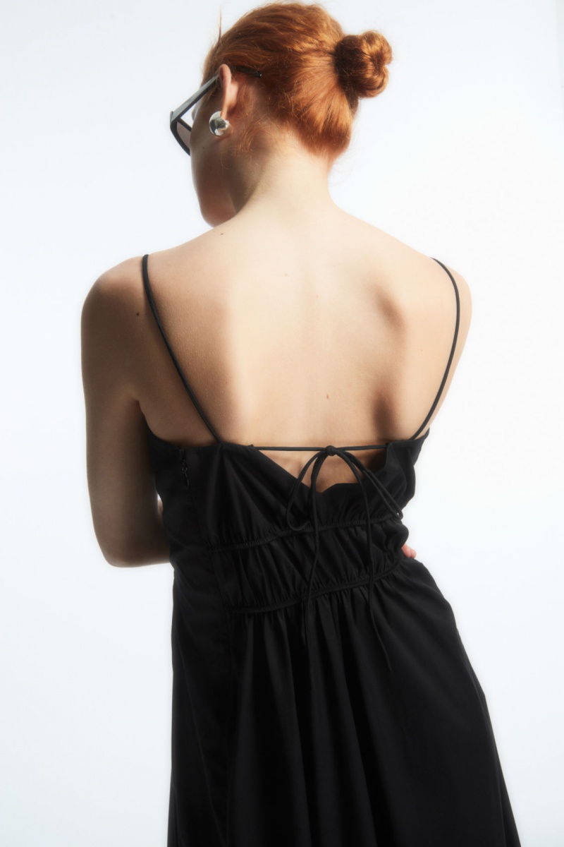 Women's COS Gathered Bustier Midi Dress Black NZ-85UZDREFA