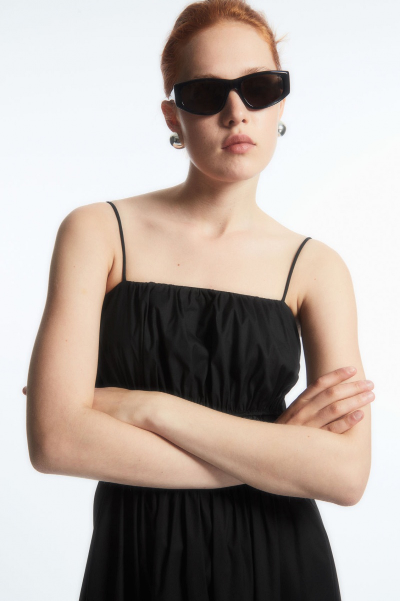 Women's COS Gathered Bustier Midi Dress Black NZ-85UZDREFA