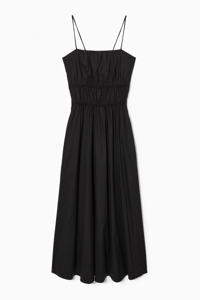 Women's COS Gathered Bustier Midi Dress Black NZ-85UZDREFA