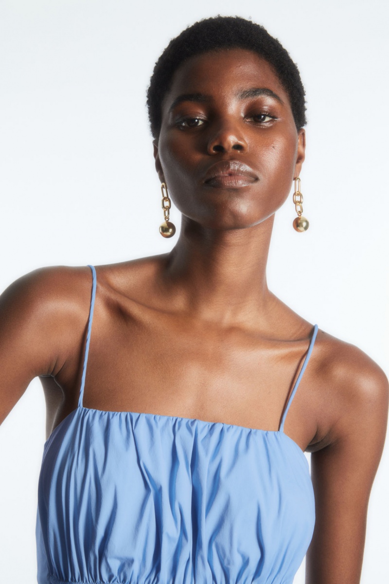 Women's COS Gathered Bustier Midi Dress Light Blue NZ-47ORFIZMB