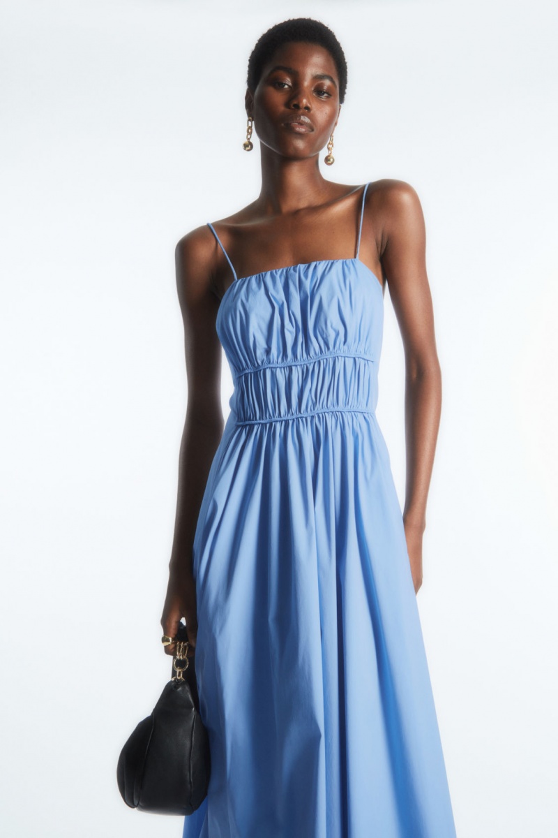 Women's COS Gathered Bustier Midi Dress Light Blue NZ-47ORFIZMB