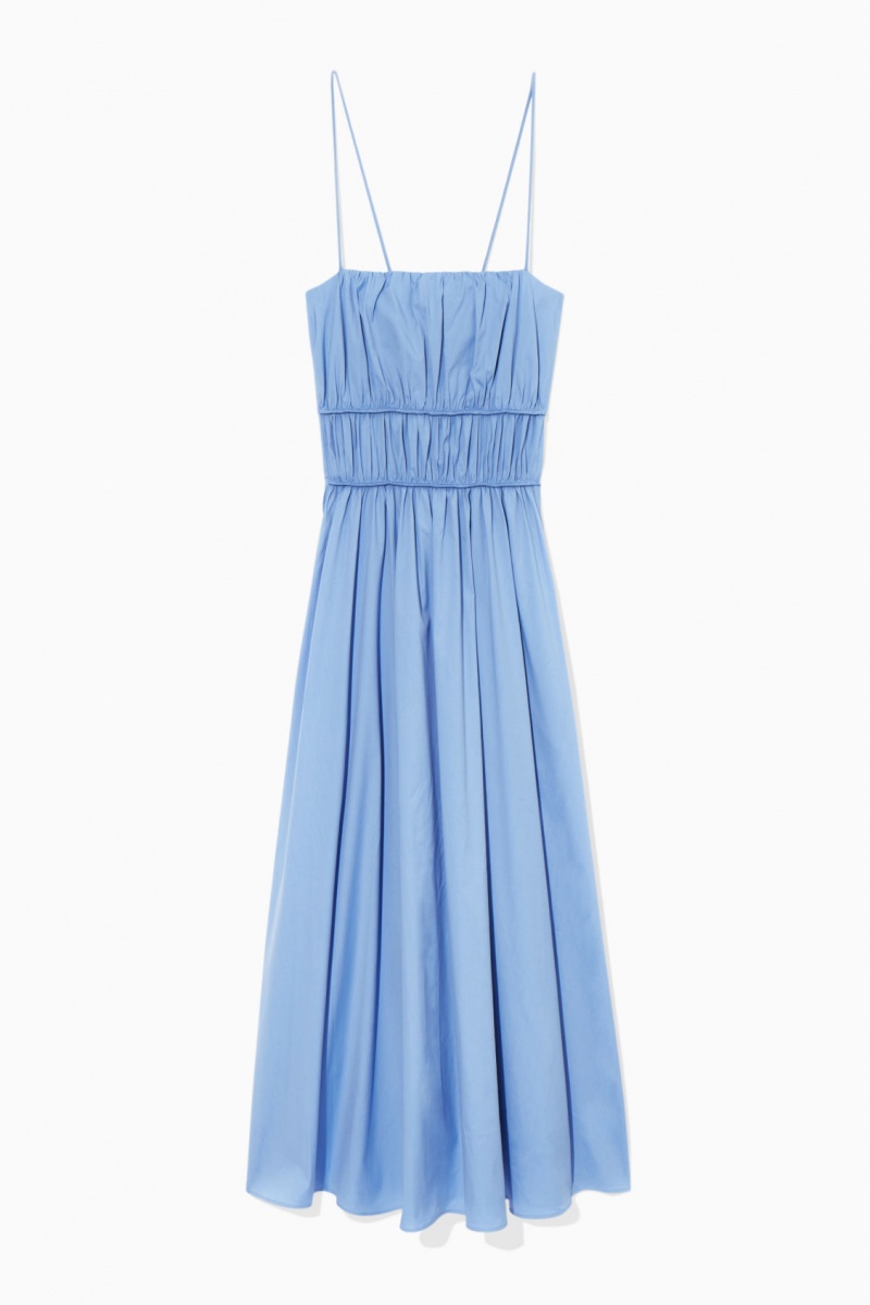 Women's COS Gathered Bustier Midi Dress Light Blue NZ-47ORFIZMB