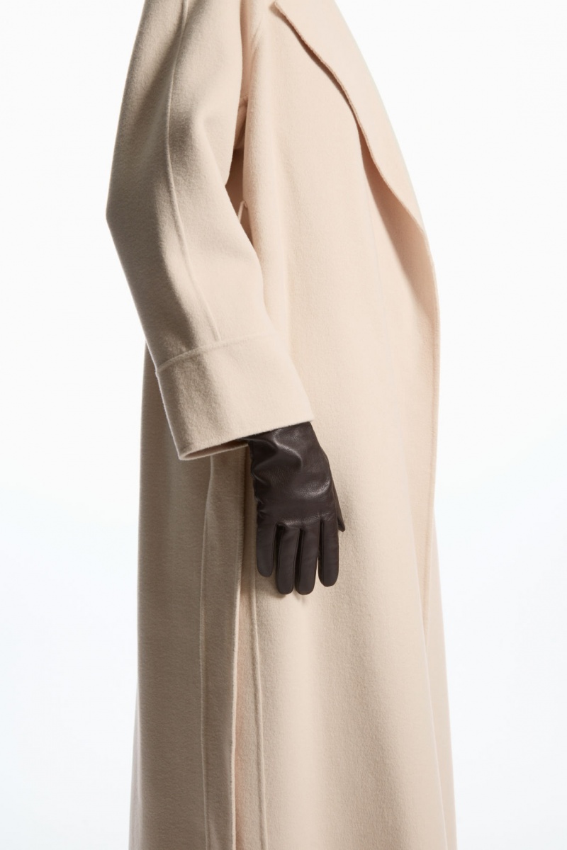 Women's COS Gathered Leather-Cashmere Gloves Dark Brown NZ-39MYZNHXL