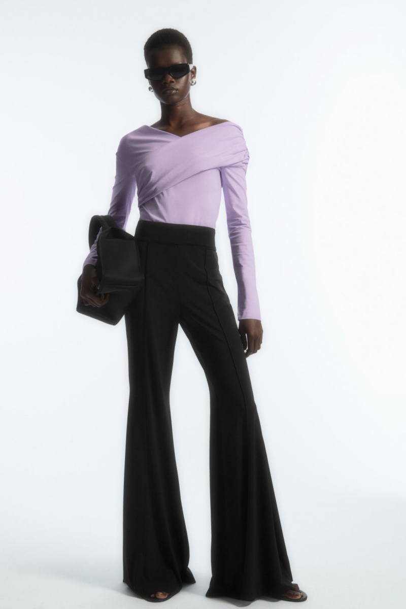 Women's COS Gathered Off-The-Shoulder Asymmetric Tops Light Purple NZ-51CXUTHWE