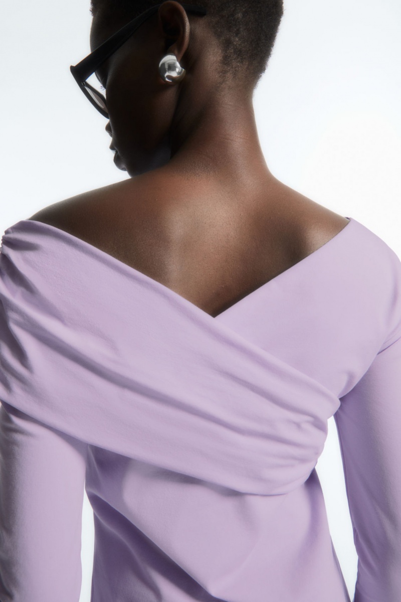 Women's COS Gathered Off-The-Shoulder Asymmetric Tops Light Purple NZ-51CXUTHWE