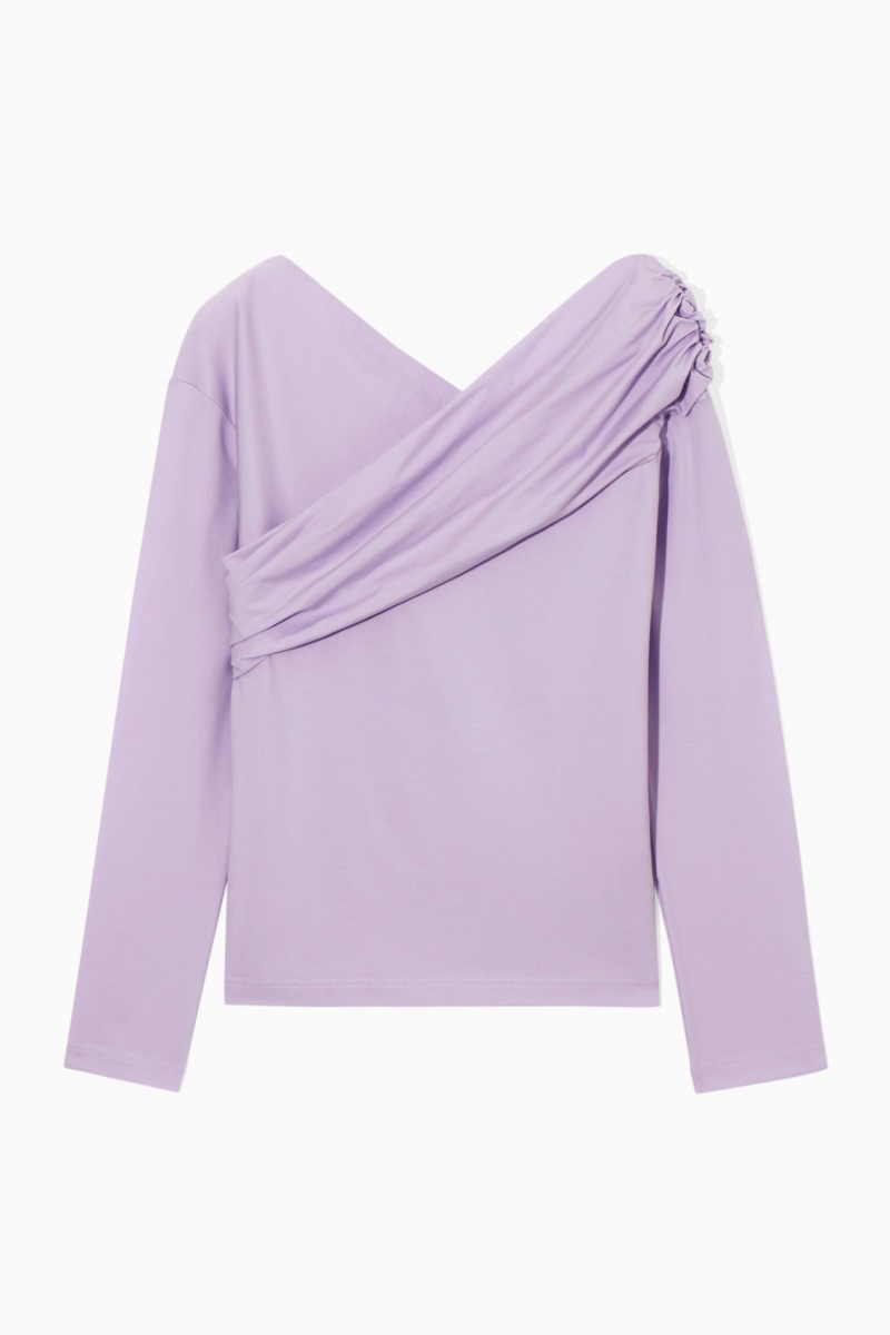 Women's COS Gathered Off-The-Shoulder Asymmetric Tops Light Purple NZ-51CXUTHWE