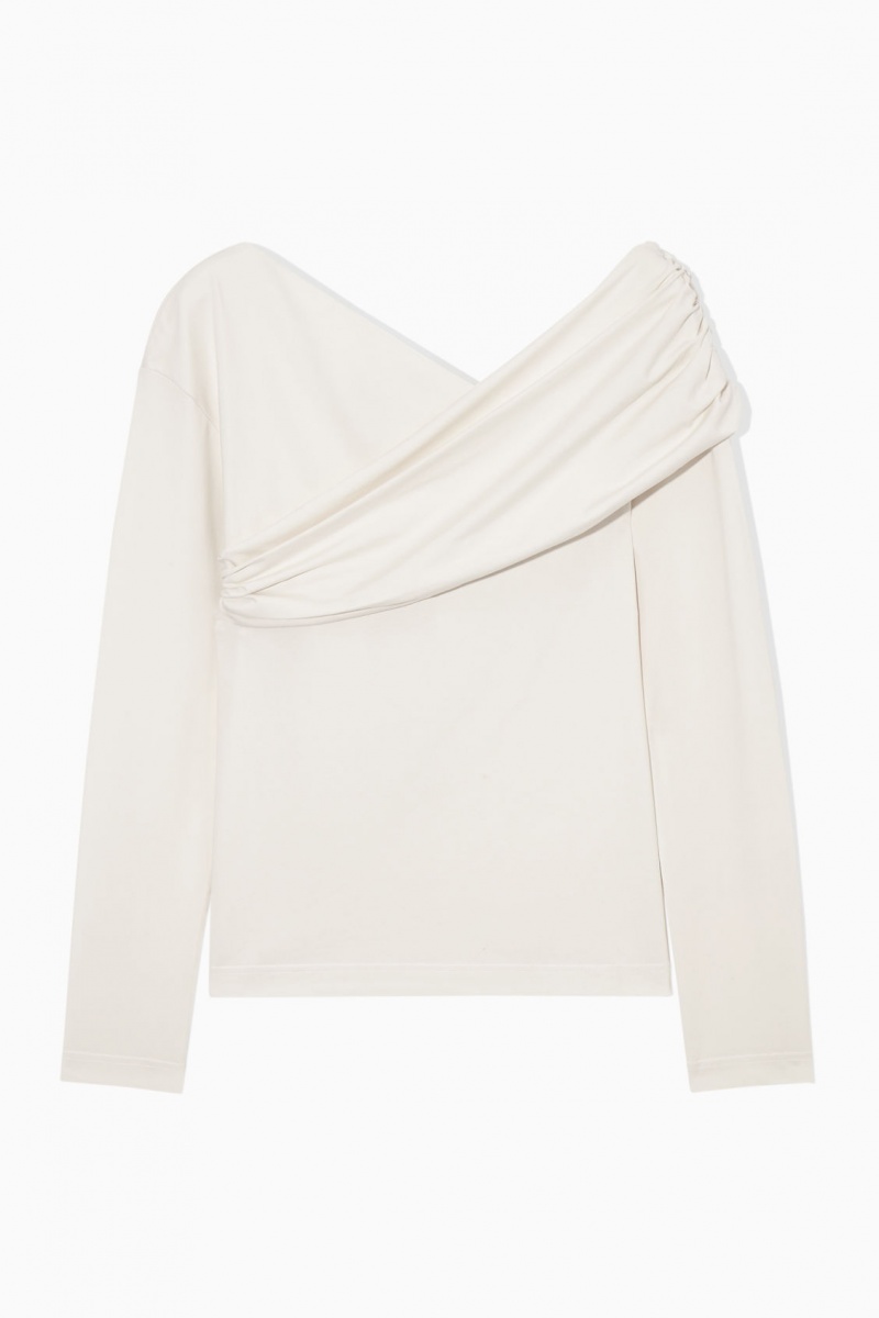 Women's COS Gathered Off-The-Shoulder Asymmetric Tops White NZ-32GZYTEWO