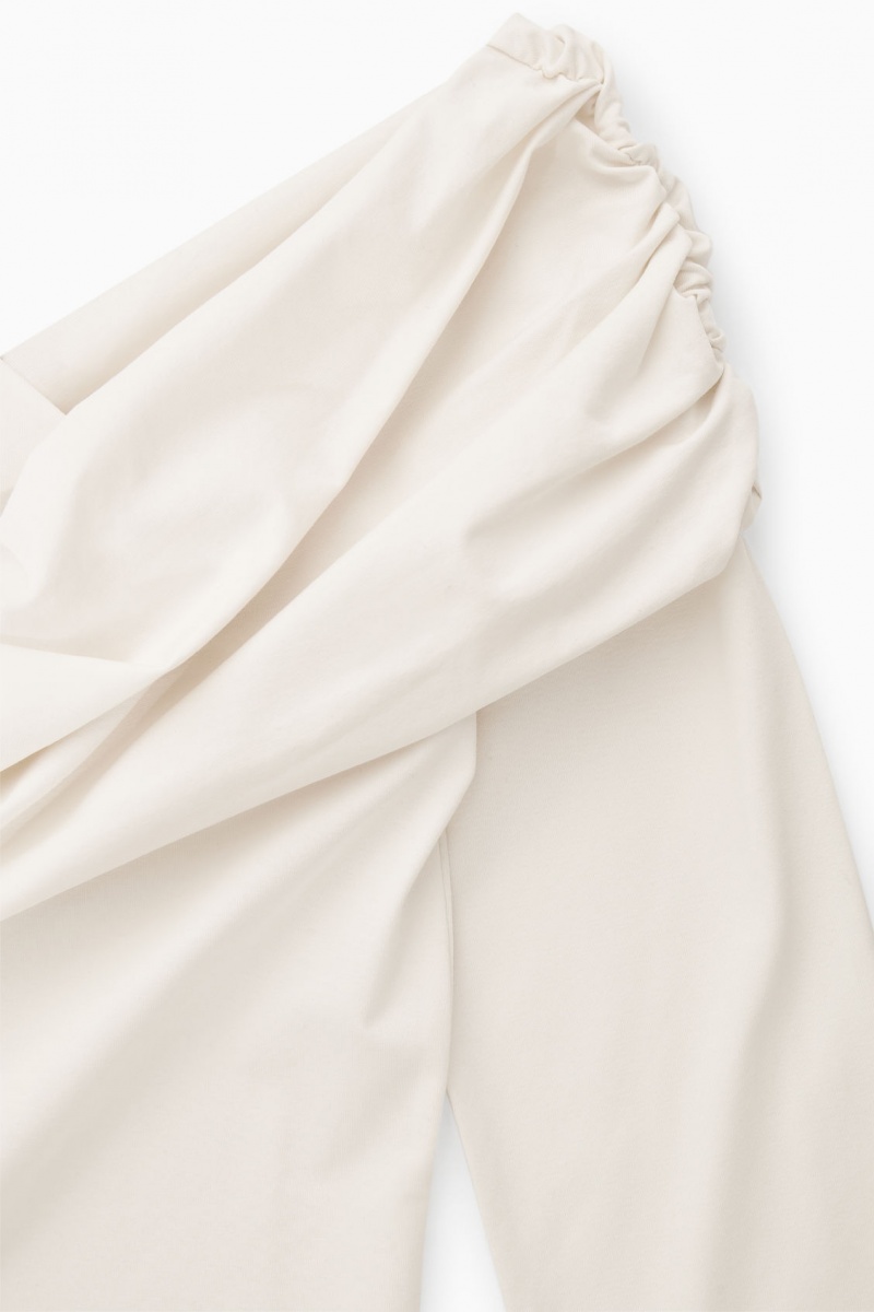 Women's COS Gathered Off-The-Shoulder Asymmetric Tops White NZ-32GZYTEWO