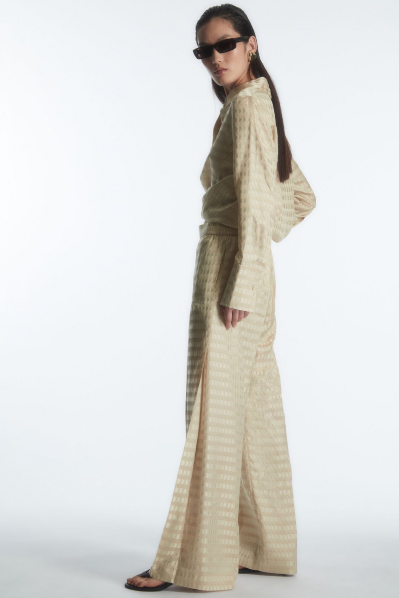 Women's COS Geometric-Jacquard Satin Pants Light Beige NZ-97VBCQDFT