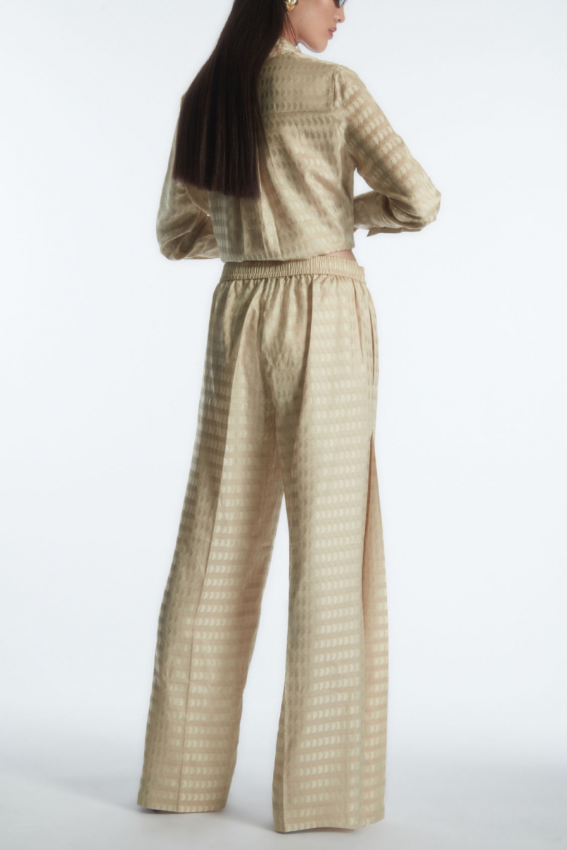 Women's COS Geometric-Jacquard Satin Pants Light Beige NZ-97VBCQDFT