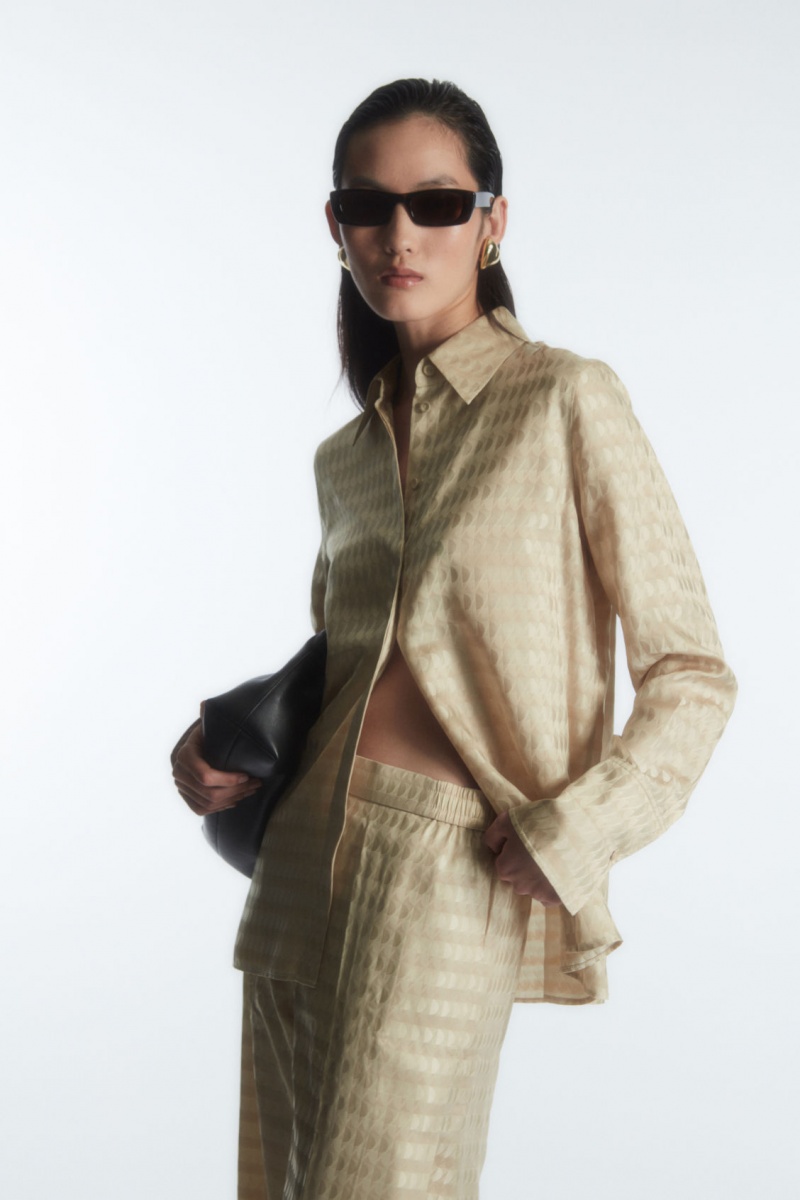 Women's COS Geometric-Jacquard Satin Pants Light Beige NZ-97VBCQDFT