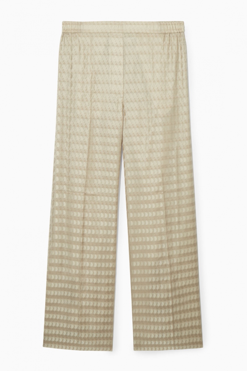 Women's COS Geometric-Jacquard Satin Pants Light Beige NZ-97VBCQDFT