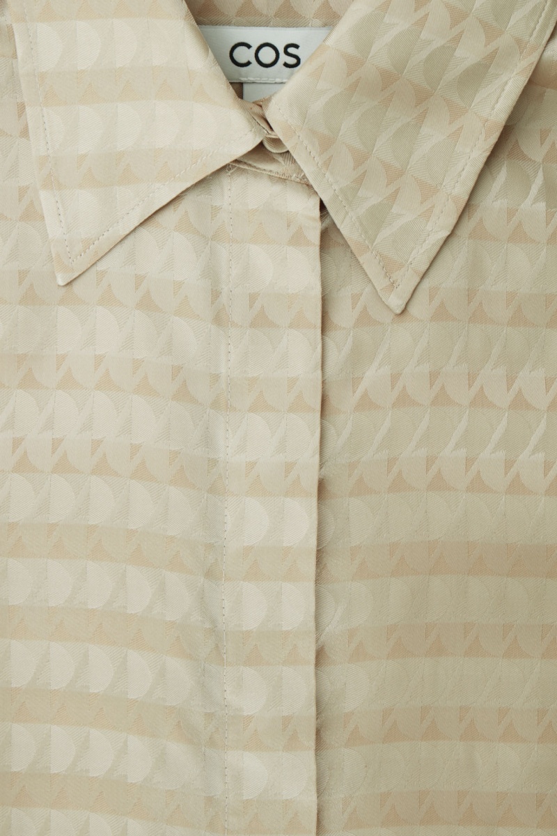 Women's COS Geometric-Jacquard Satin Shirts Light Beige NZ-54QILSUZC