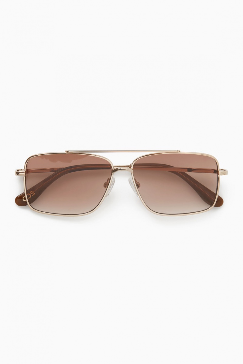 Women's COS Gold-Tone Aviator Sunglasses Gold NZ-85NVDTSZC