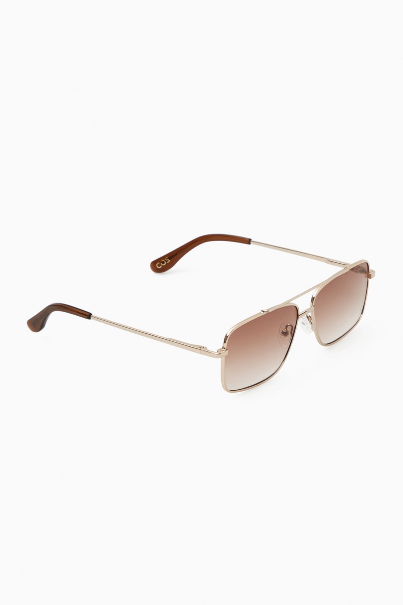 Women's COS Gold-Tone Aviator Sunglasses Gold NZ-85NVDTSZC