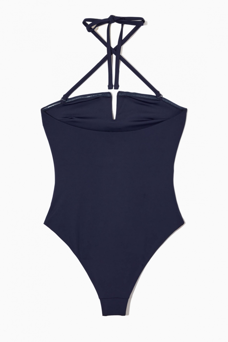 Women's COS Halterneck Bandeau Swimsuits Navy NZ-29XIFGMSK