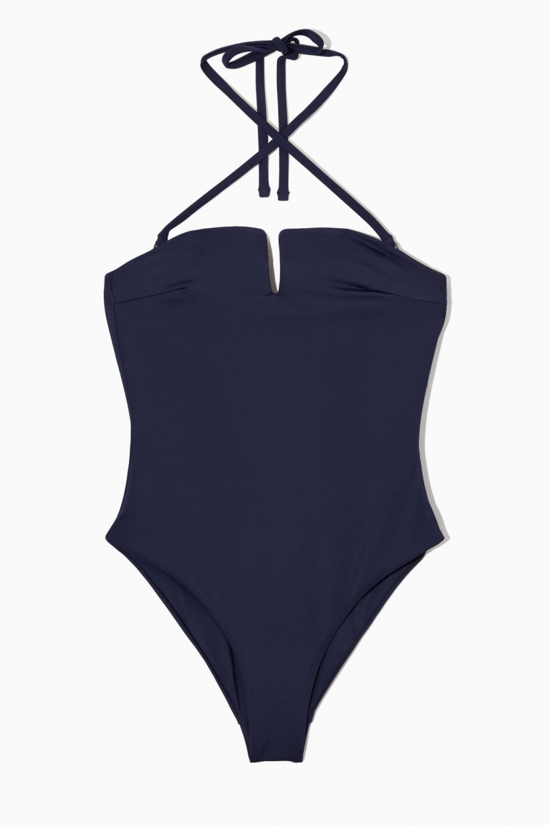 Women's COS Halterneck Bandeau Swimsuits Navy NZ-03IERKLHC