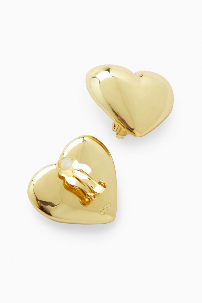 Women's COS Heart Clip-On Earrings Gold NZ-10HQMRPWT