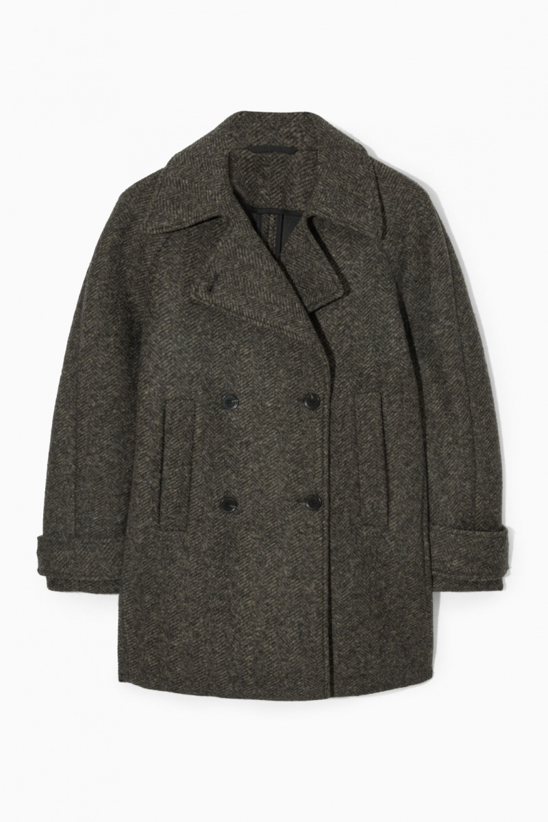 Women\'s COS Herringbone Pea Coats Khaki Green NZ-67OQVWBZM