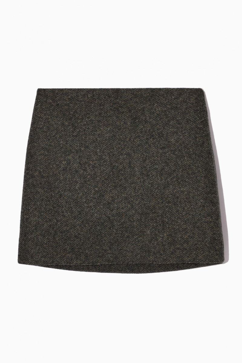 Women\'s COS Herringbone Wool-Blend Mini Skirt Dark Brown NZ-02KBENFGW