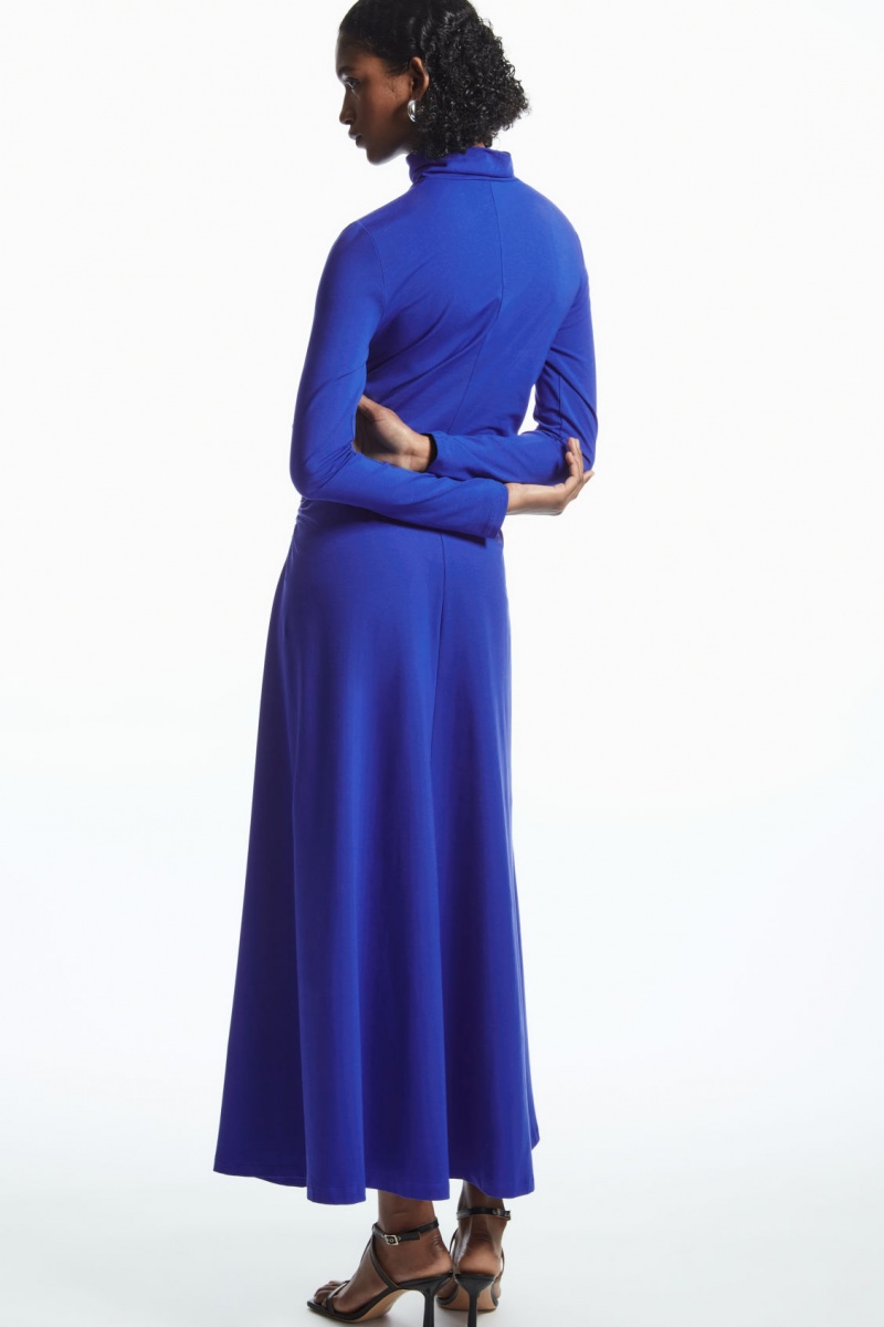 Women's COS High-Neck Gathered Midi Dress Light Blue NZ-30BXEYWRC