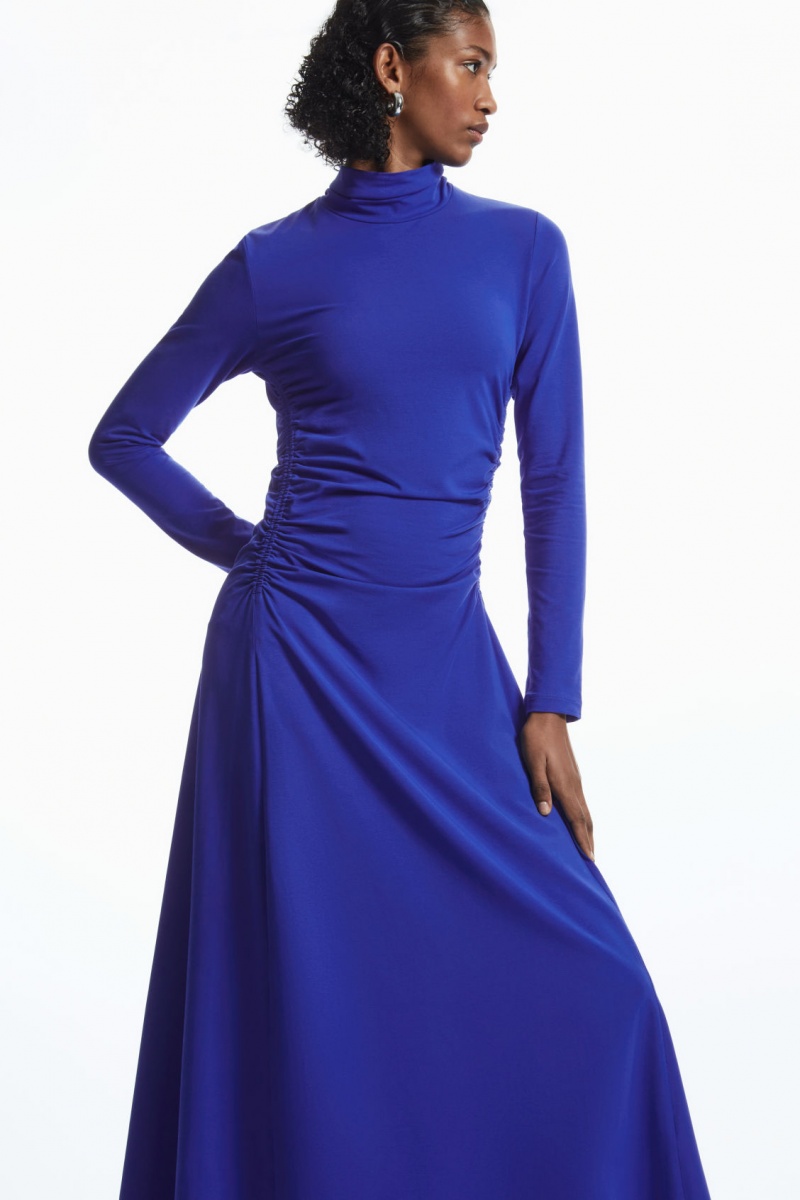 Women's COS High-Neck Gathered Midi Dress Light Blue NZ-30BXEYWRC