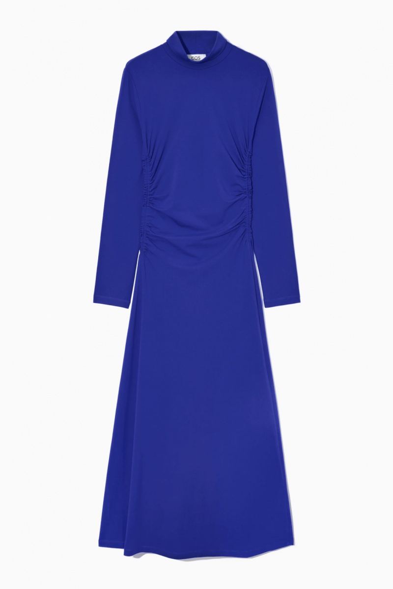 Women's COS High-Neck Gathered Midi Dress Light Blue NZ-30BXEYWRC