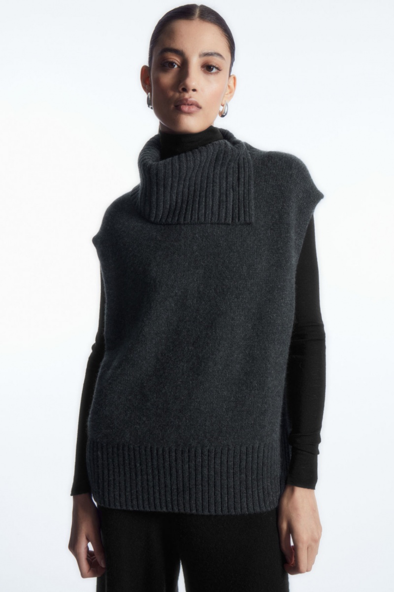 Women's COS High-Neck Pure Cashmere Tank Vest Dark Grey NZ-56EQSOIHR