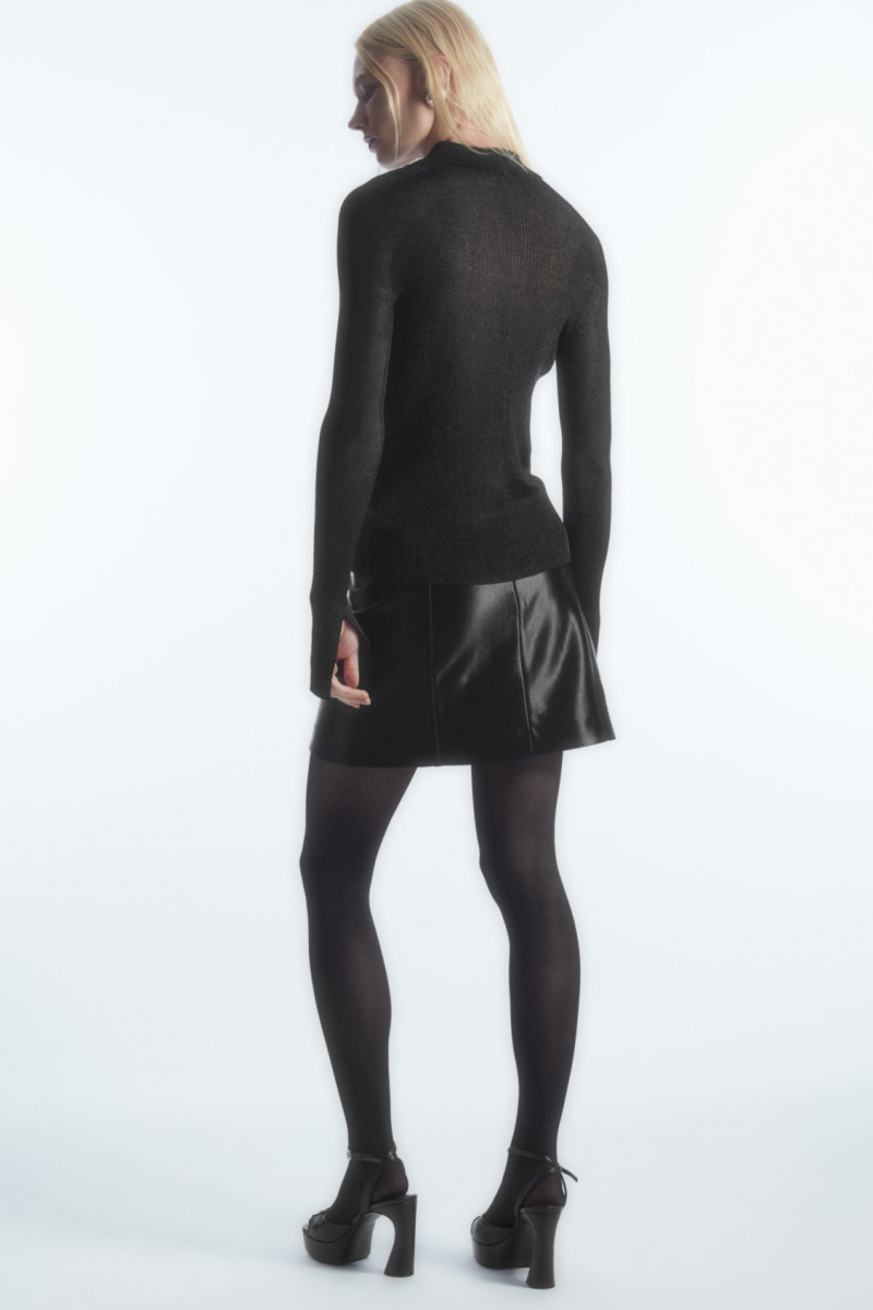 Women's COS High-Shine Satin Mini Skirt Black NZ-63LEKNTHY