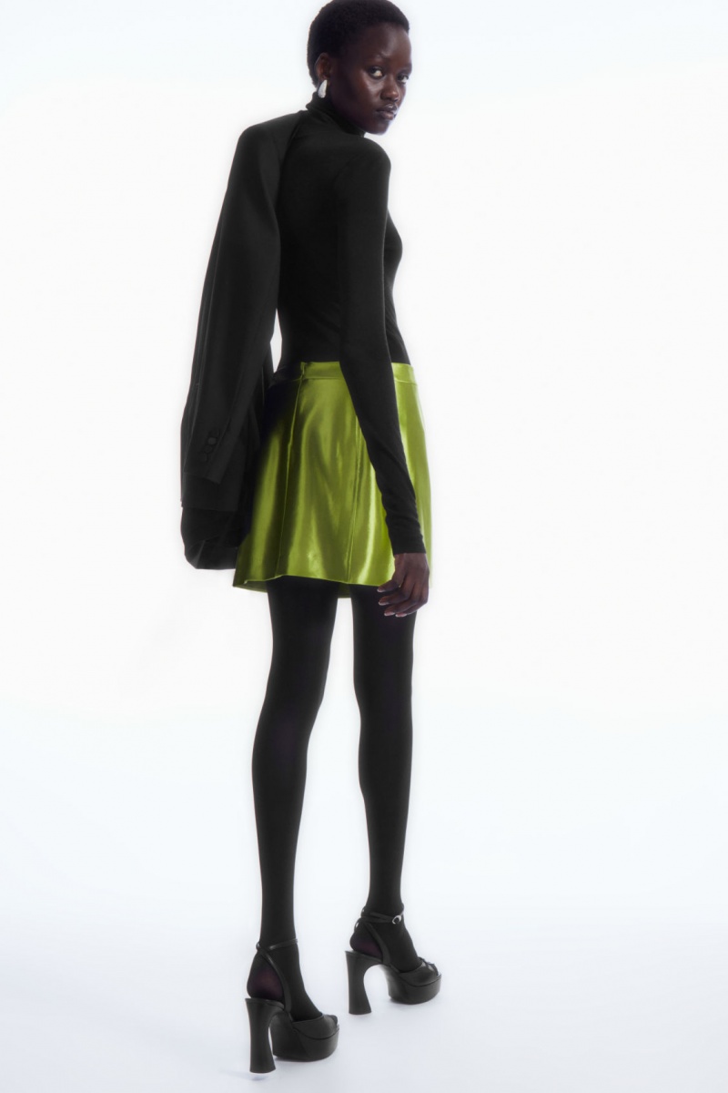 Women's COS High-Shine Satin Mini Skirt Green NZ-84FUMWYEL