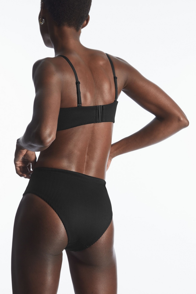 Women's COS High-Waisted Ribbed Bikini Briefs Swimwear Black NZ-02LWXDGZU