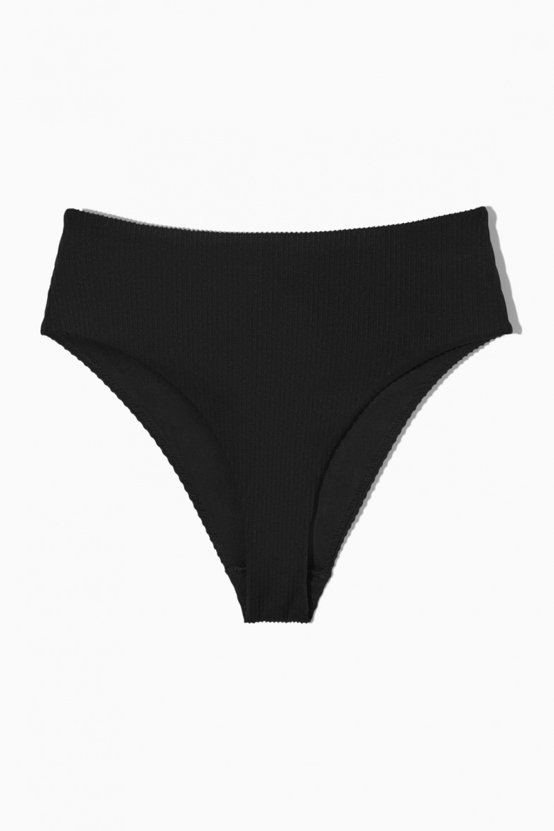 Women's COS High-Waisted Ribbed Bikini Briefs Swimwear Black NZ-08PGAWRLU