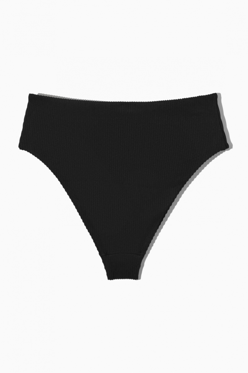 Women's COS High-Waisted Ribbed Bikini Briefs Swimwear Black NZ-08PGAWRLU