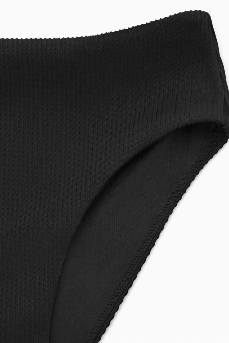 Women's COS High-Waisted Ribbed Bikini Briefs Swimwear Black NZ-08PGAWRLU