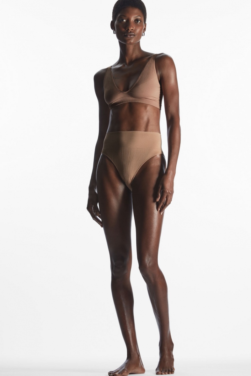 Women's COS High-Waisted Ribbed Briefs Beige NZ-29WHNRCLU