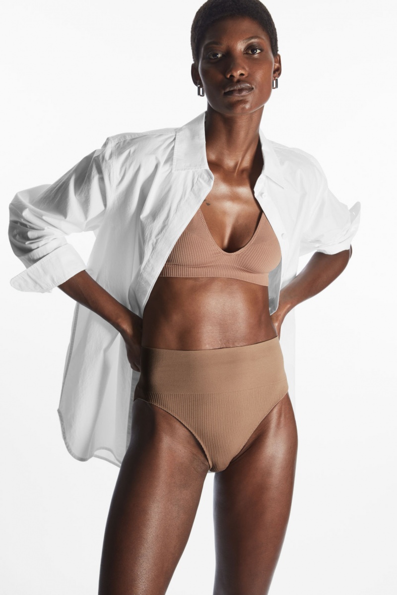 Women\'s COS High-Waisted Ribbed Briefs Beige NZ-29WHNRCLU