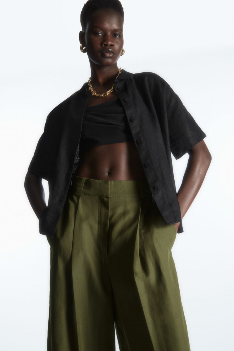Women's COS High-Waisted Wide-Leg Trousers Dark Khaki NZ-89BEPRHYX