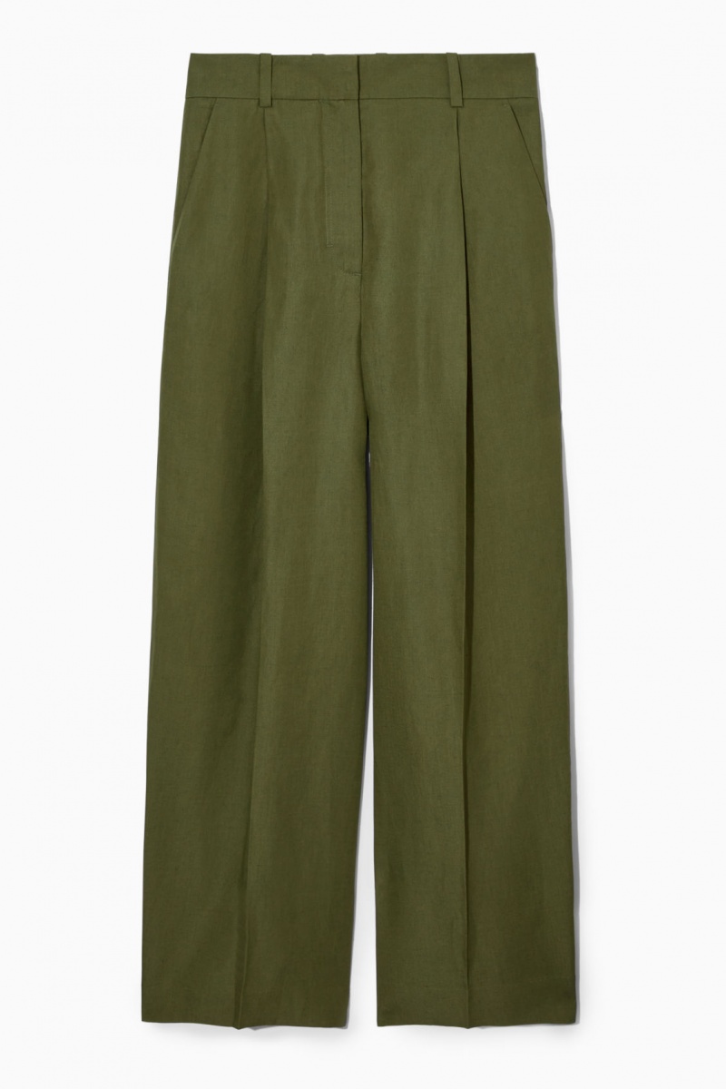 Women's COS High-Waisted Wide-Leg Trousers Dark Khaki NZ-89BEPRHYX
