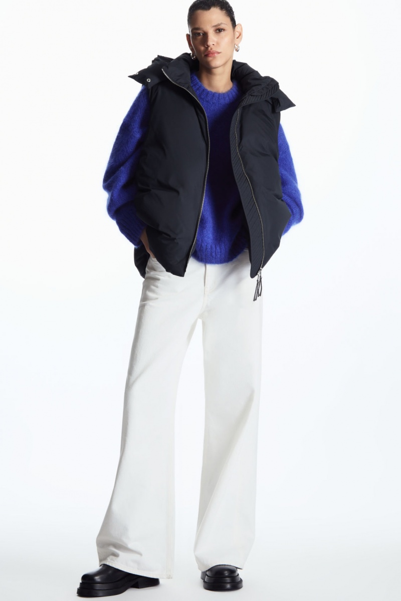 Women's COS Hooded Sleeveless Puffer Jackets Navy NZ-95XGONSVD