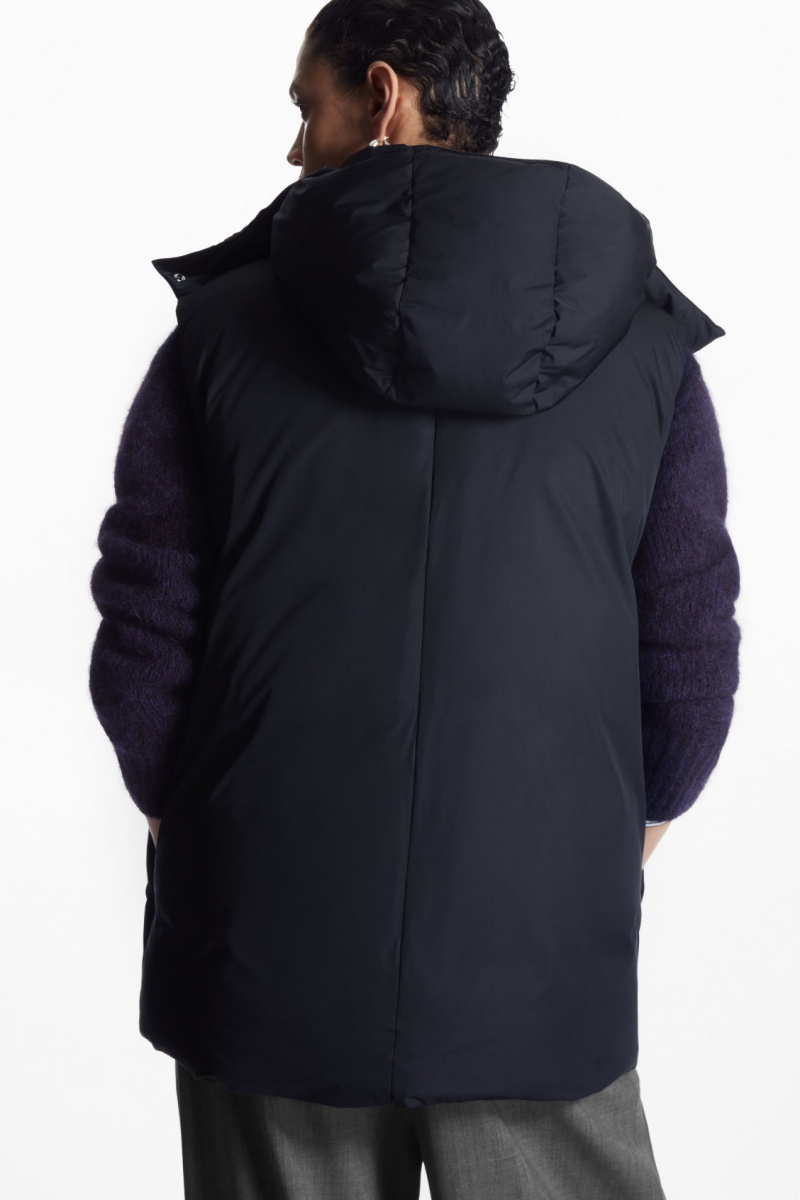 Women's COS Hooded Sleeveless Puffer Jackets Navy NZ-95XGONSVD