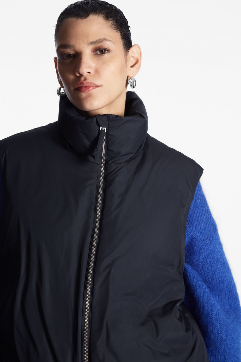 Women's COS Hooded Sleeveless Puffer Jackets Navy NZ-95XGONSVD