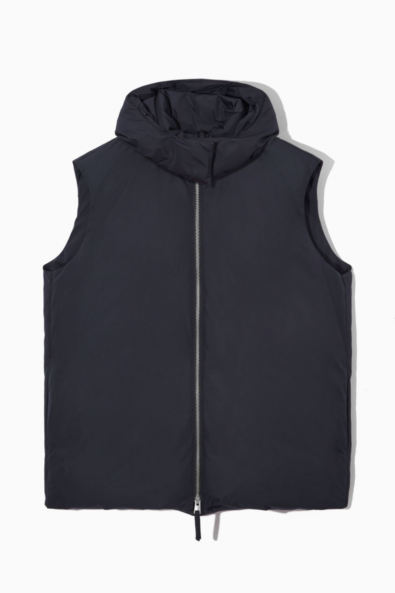 Women's COS Hooded Sleeveless Puffer Jackets Navy NZ-95XGONSVD