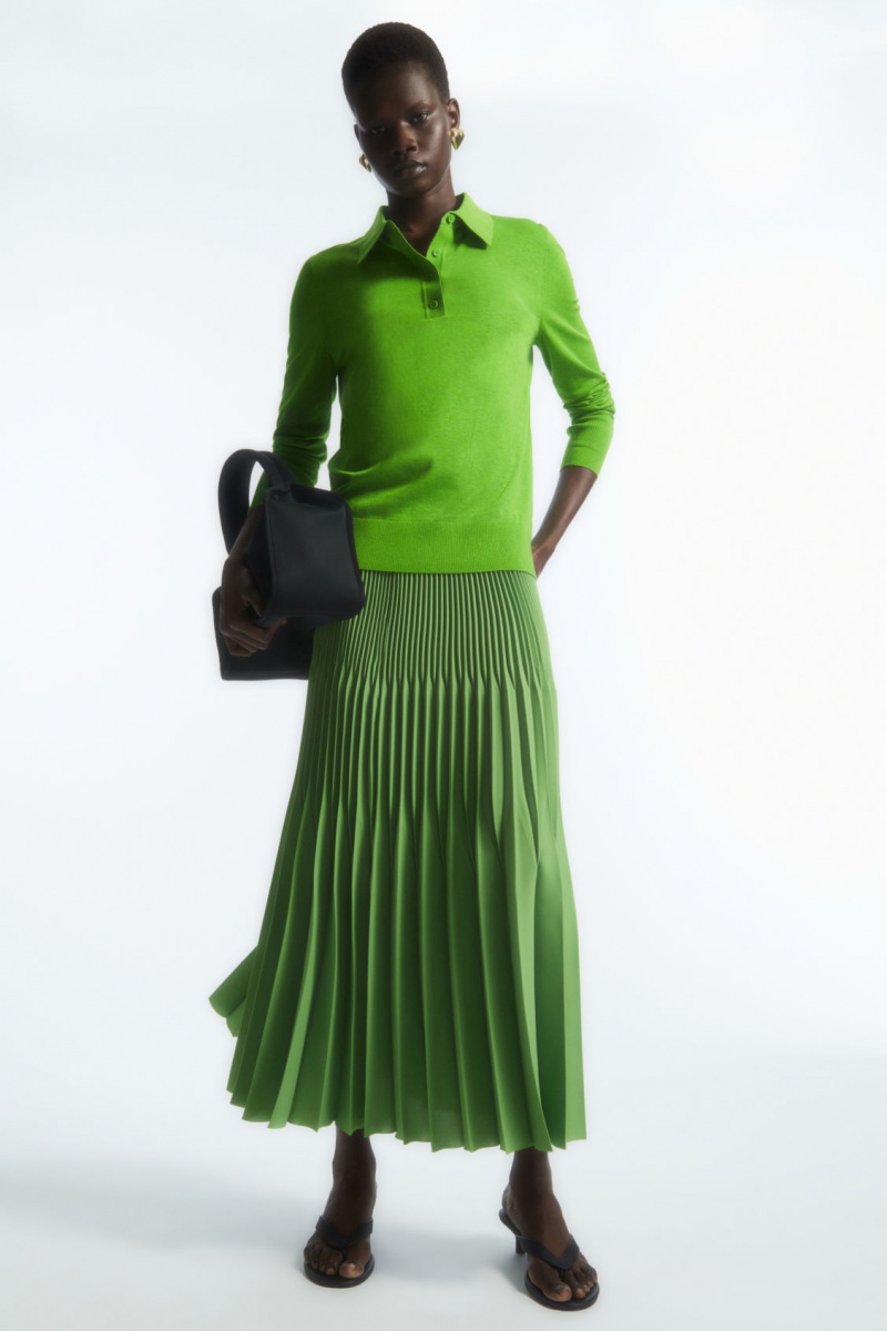 Women's COS Knitted Silk-Blend Polo Shirts Green NZ-83UGVDMNF
