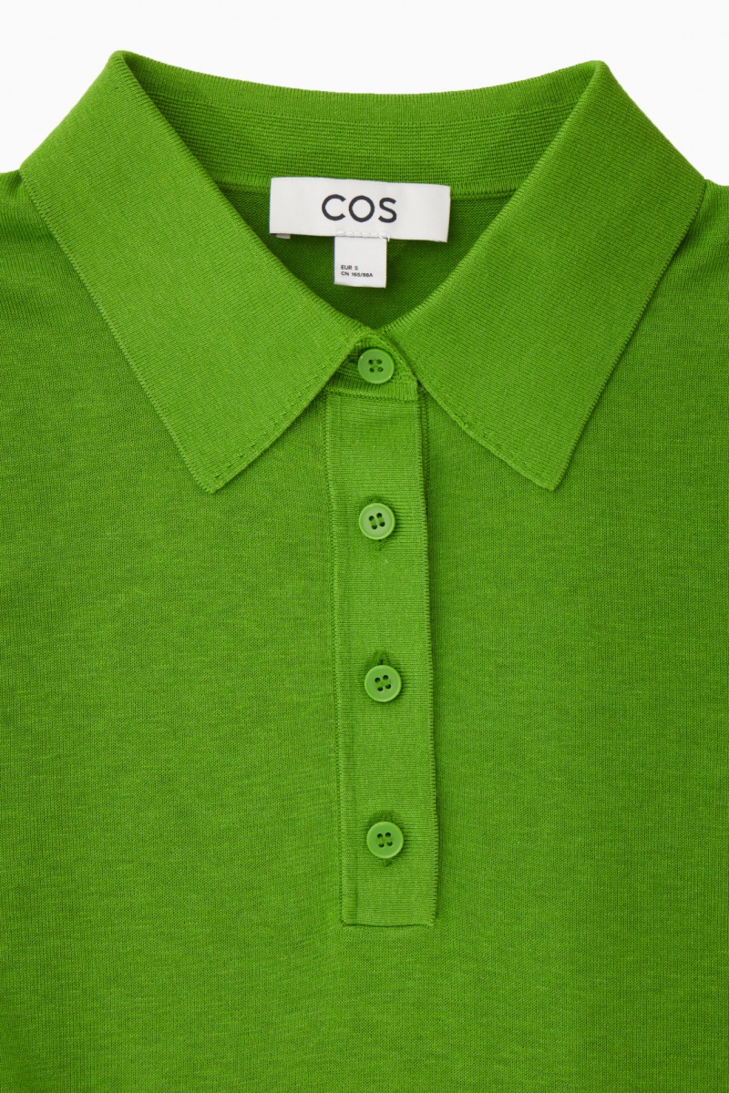 Women's COS Knitted Silk-Blend Polo Shirts Green NZ-83UGVDMNF