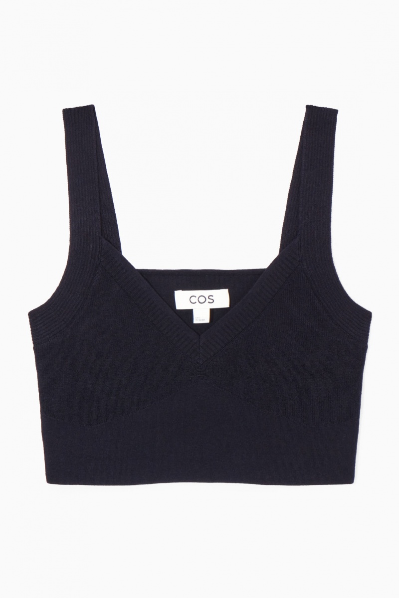 Women's COS Knitted V-Neck Bralette Bras Navy NZ-89FNYSPCR