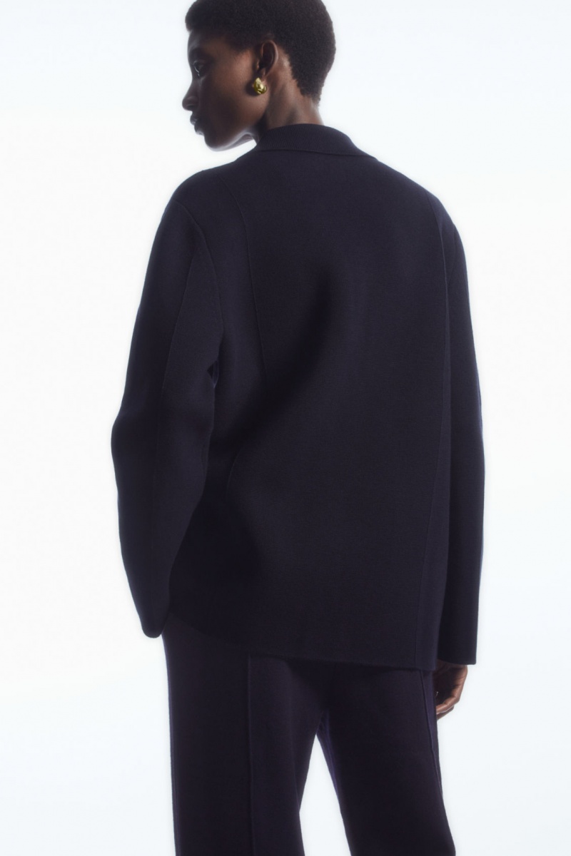 Women's COS Knitted Wool Blazer Navy NZ-23UARPBNX